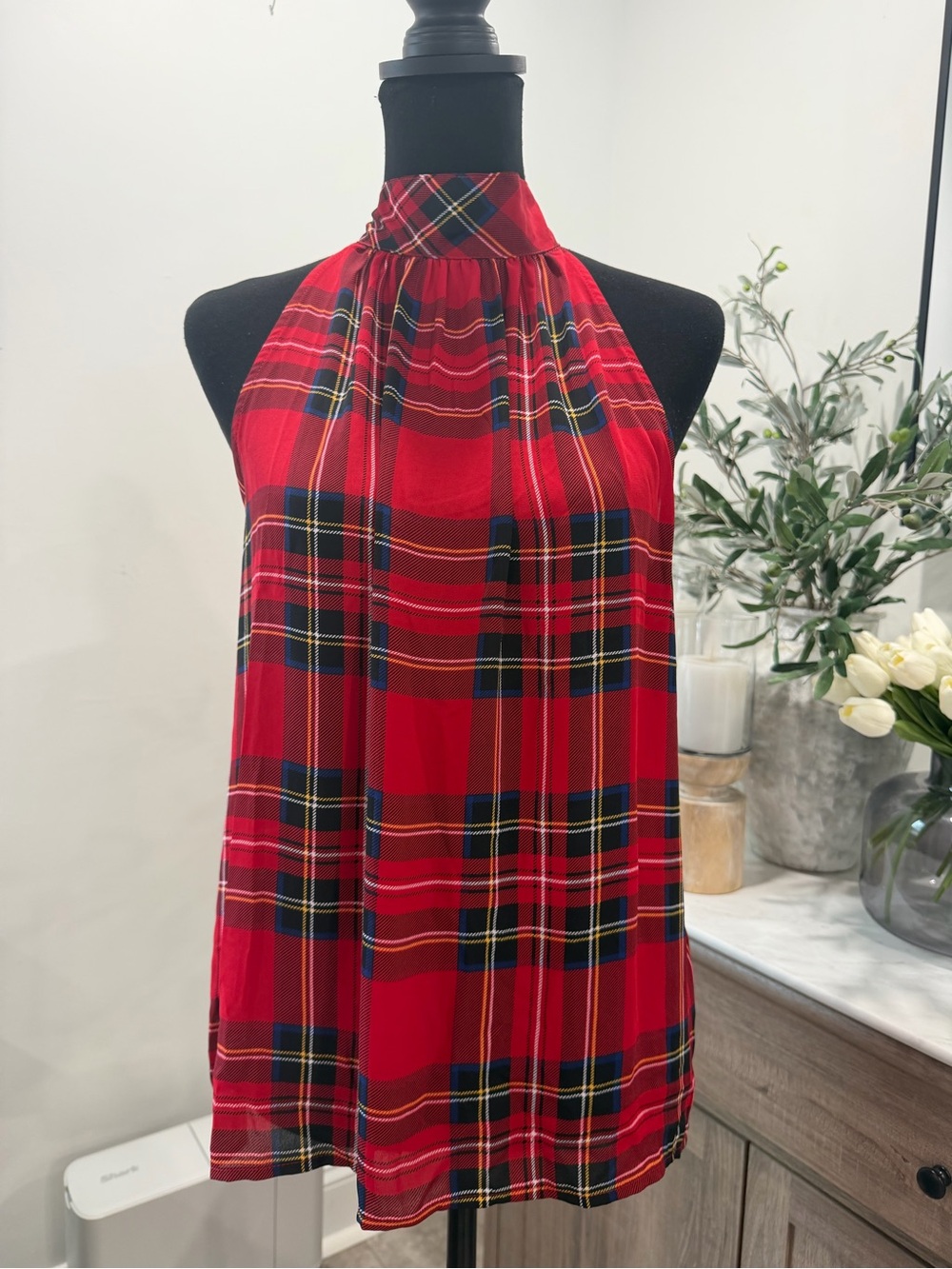 J. Crew Red Plaid Halter Camisole